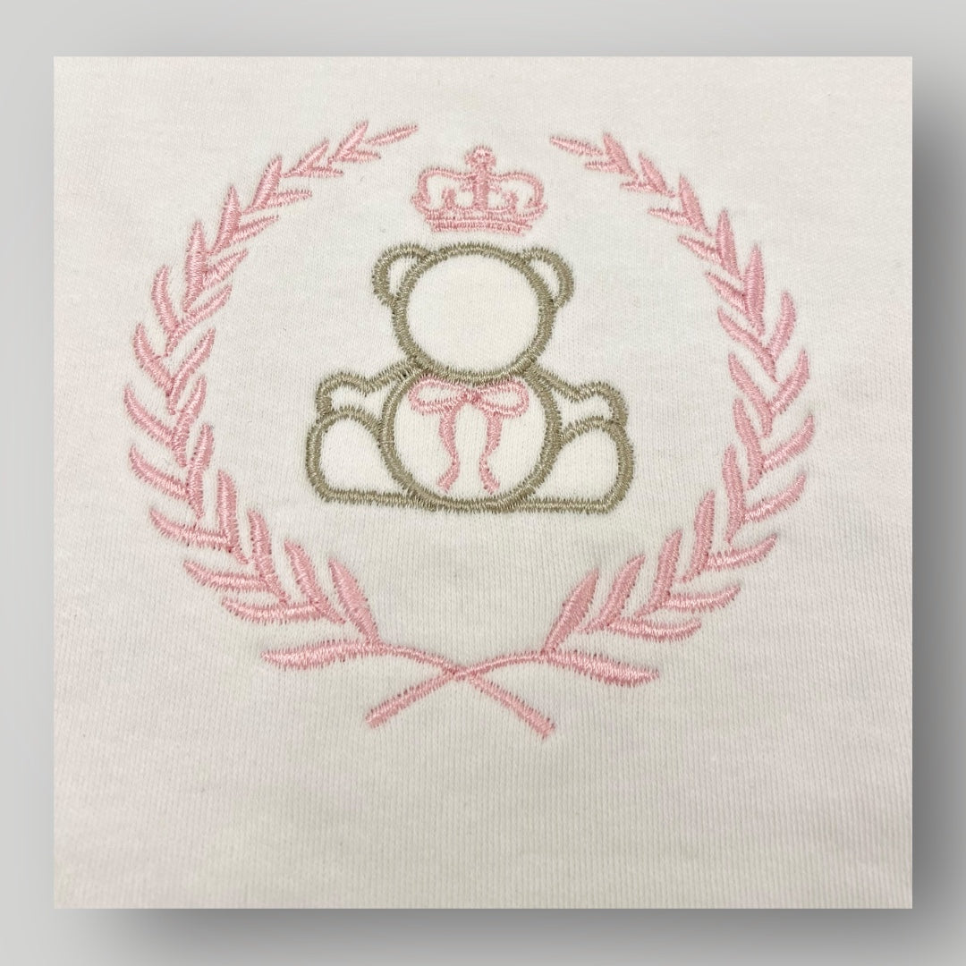Regal Crowned Bear & Laurel - Pink - Bib