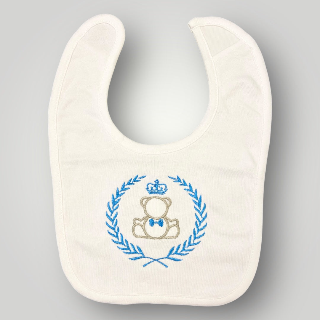 Regal Crowned Bear & Laurel - Blue - Bib