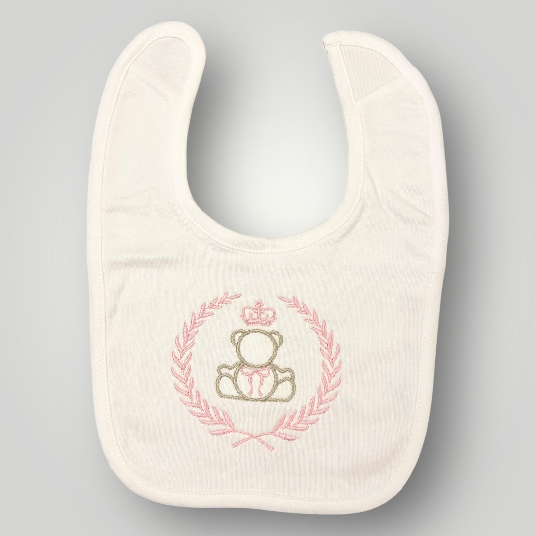 Regal Crowned Bear & Laurel - Pink - Bib
