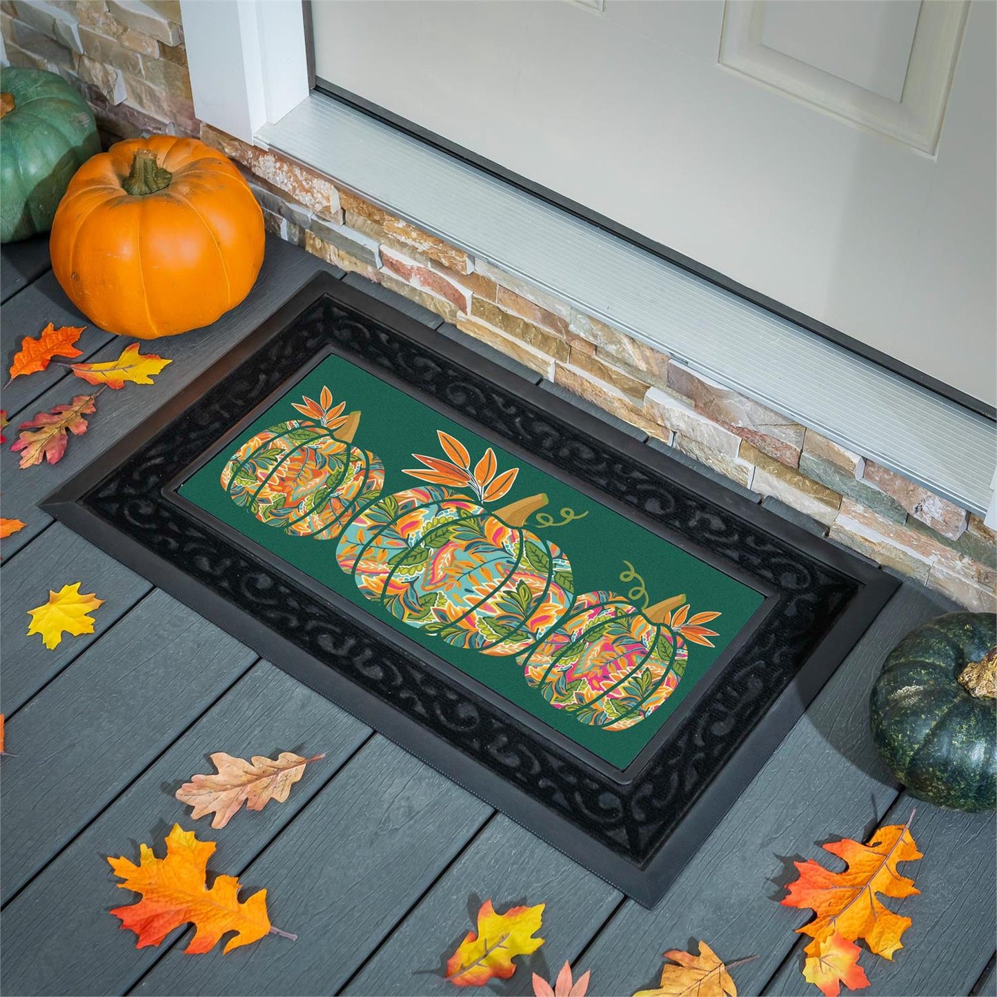 Harvest Pumpkin Flocked Coir Sassafras Mat