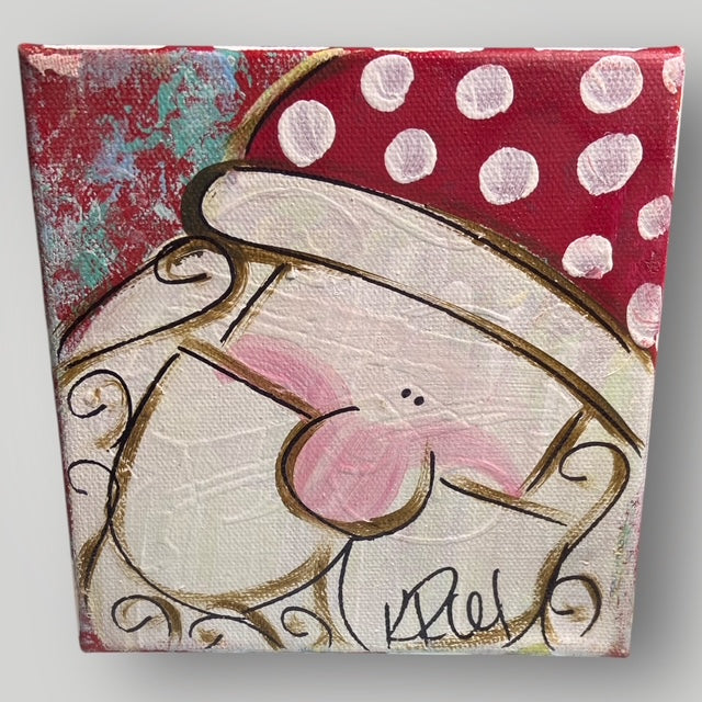 Santa art canvas with polka dots and red stripes from Heartfelt Traditions