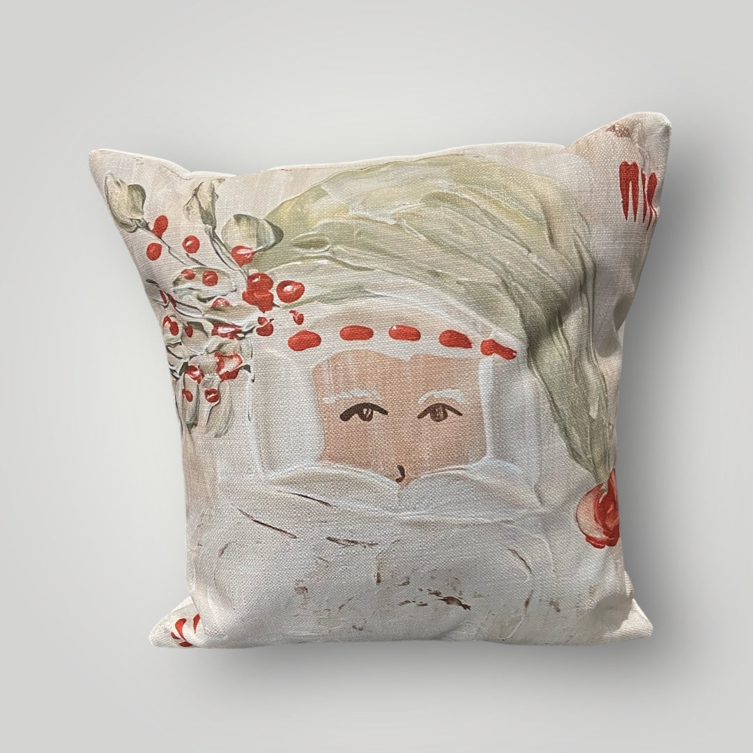 Santa with Holly Throw Pillow