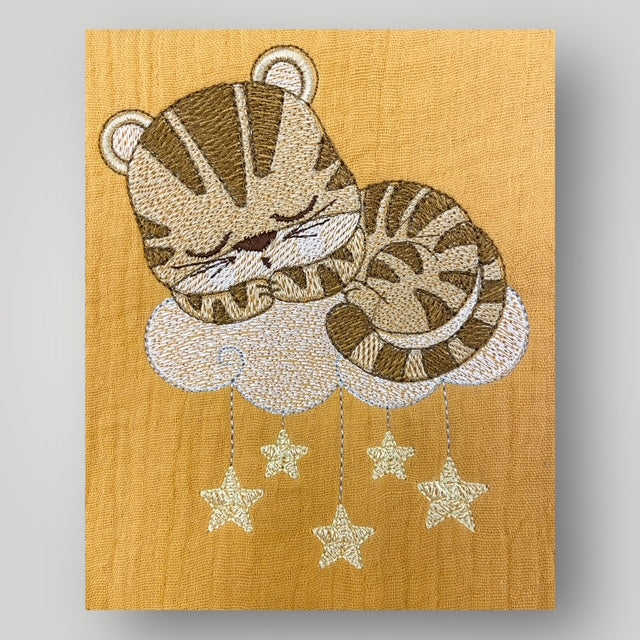 Sleeping Tiger Cub with Stars on Cloud - Burp Cloth