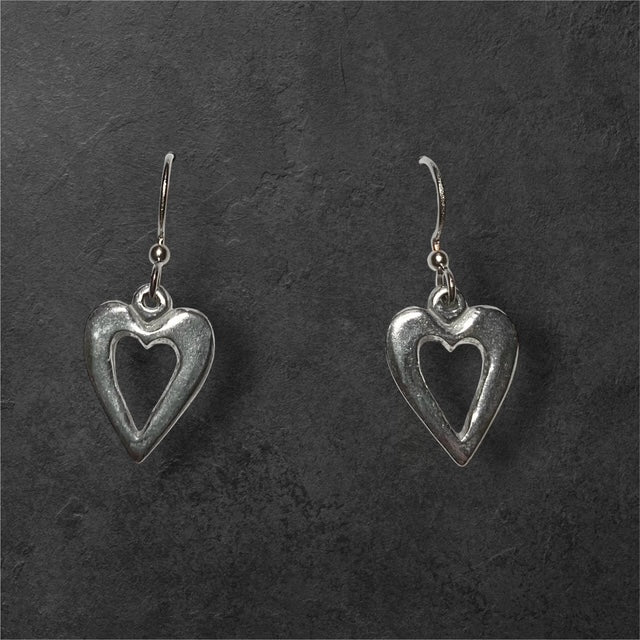 Small Open Heart Earrings - Pewter - JER144
