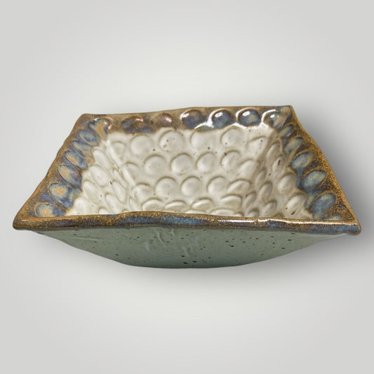 Small Square Bowl - Ivory Linen - Fingerprint Pottery