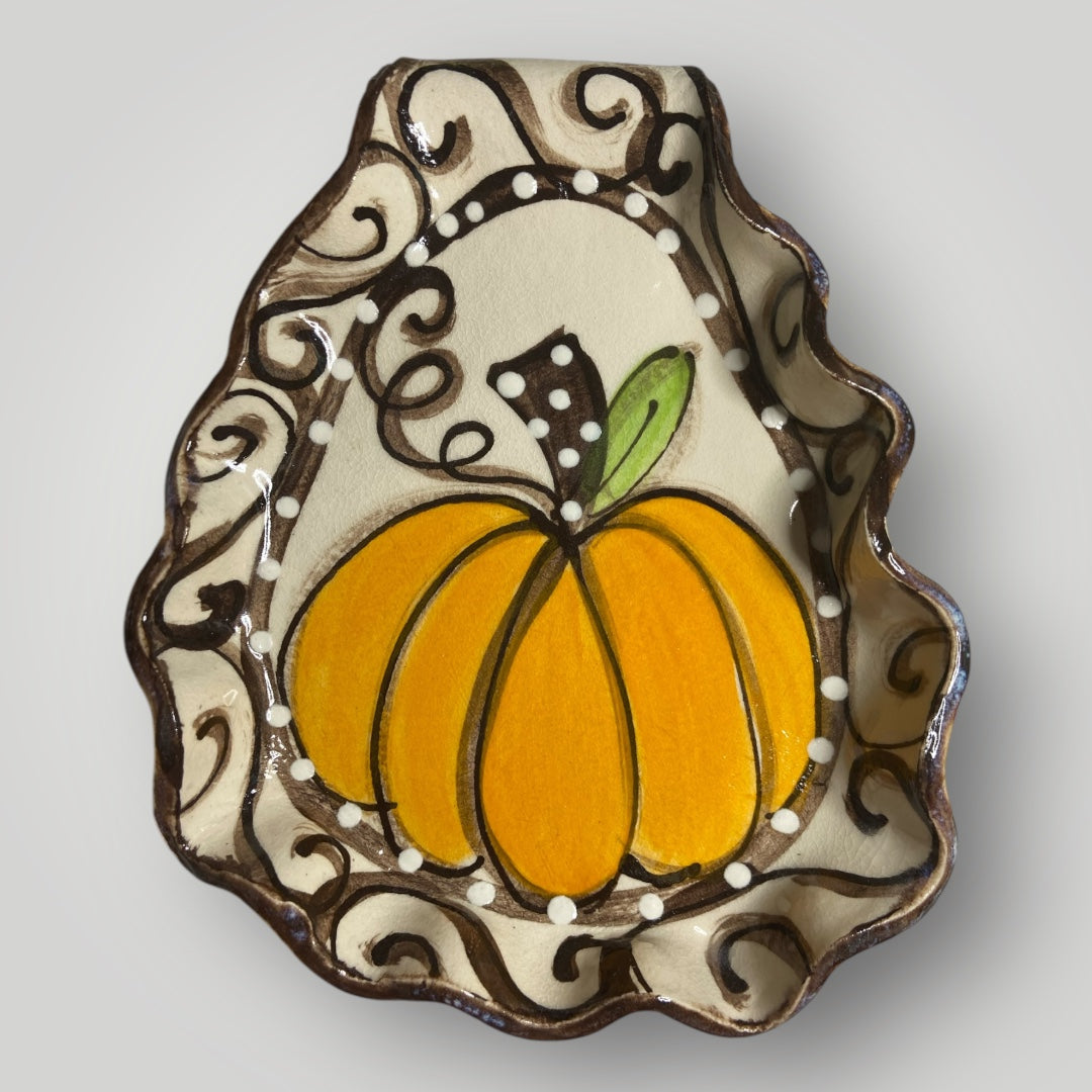 Spoon Rest - Pumpkin & Polka Dots - Heartfelt Traditions Pottery
