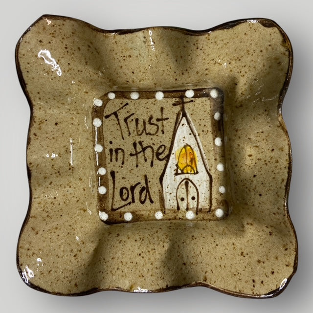 Square Ruffle Bowl with Church - Trust in the Lord - Heartfelt Traditions Pottery