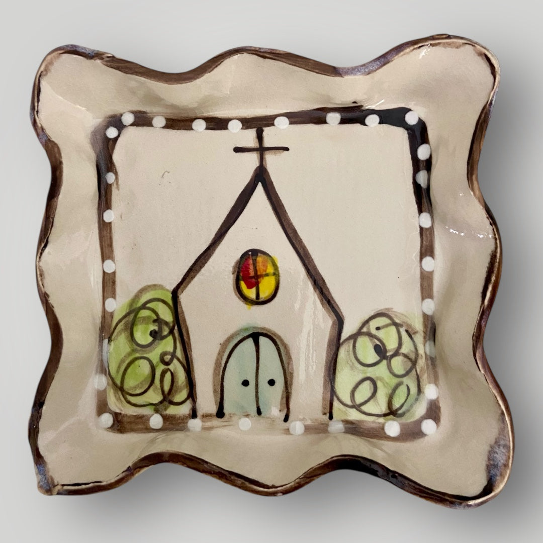 Square Ruffle Tray - Church - Heartfelt Traditions Pottery