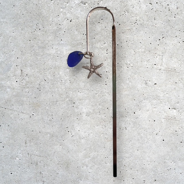 Starfish Pewter Bookmark with Blue Seaglass - BM-15B