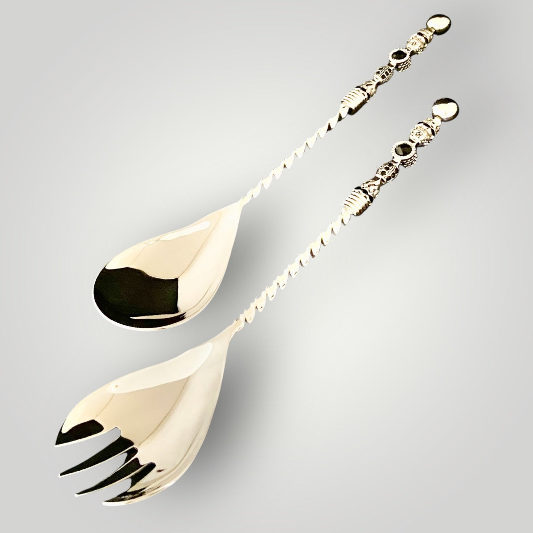 Stainless Steel TWISTED Salad Set - Beaded