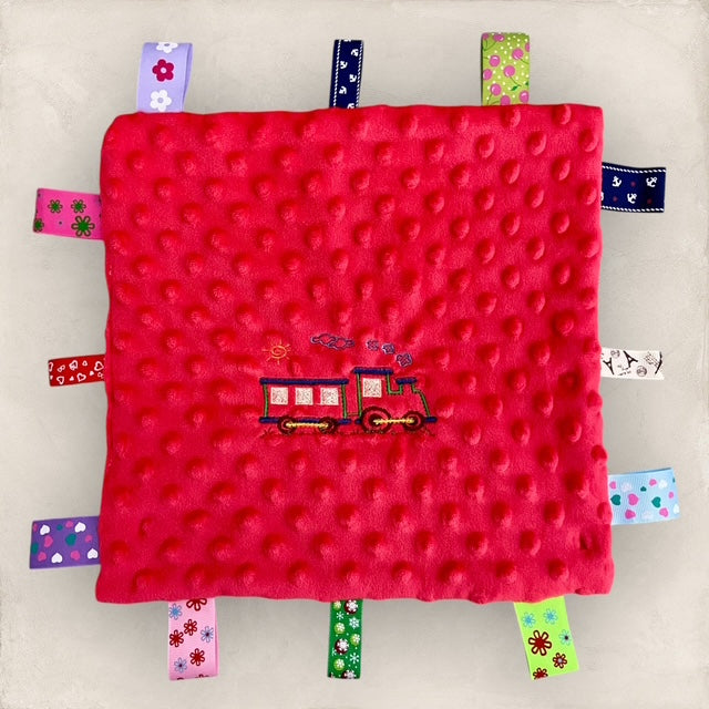 Taggie Toy - Red with Embroidered Train