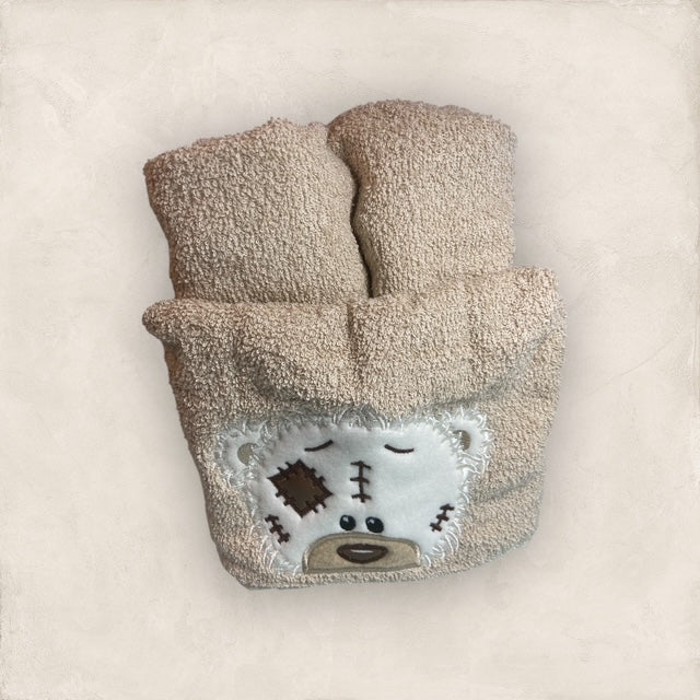 Tattered Bear with Brown Patch Hooded Towel