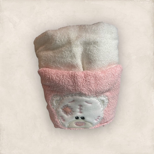 Tattered Bear with Pink Patch Hooded Towel - Embroidered