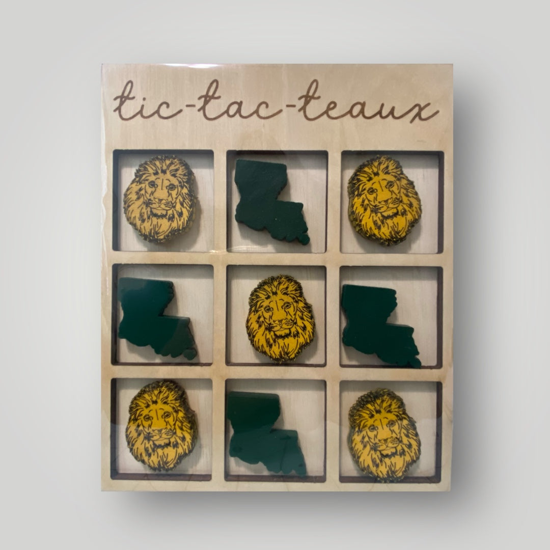 Tic Tac Teaux board in green and gold with LA lion theme