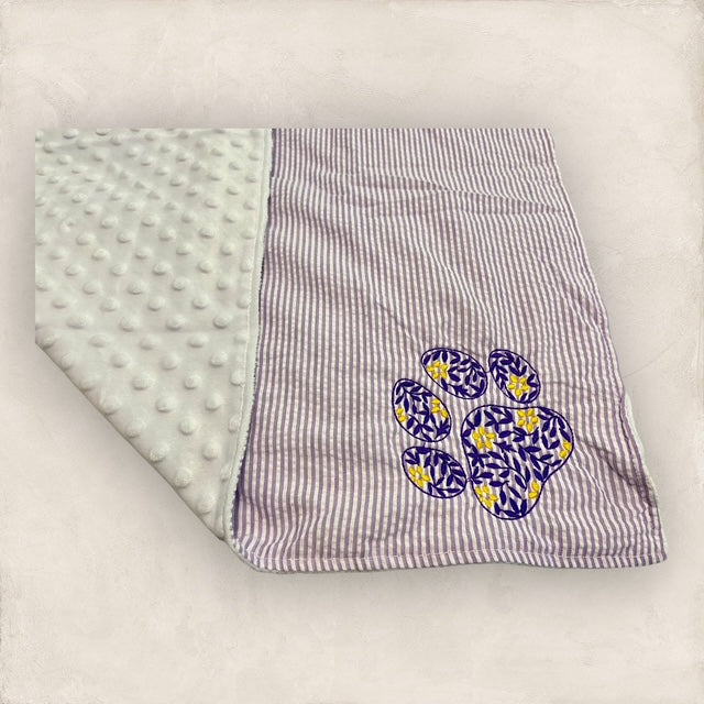 Purple & Gold Tiger Paw Print Minky Blanket - Purple