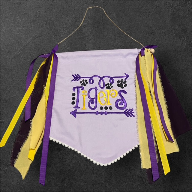 Tigers & Paws on Purple Banner with Streamers