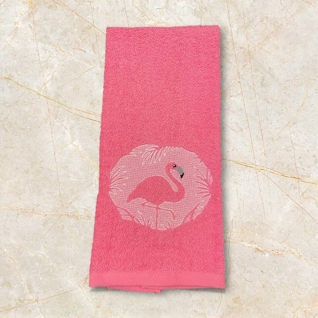 Tropical Flamingo - Embossed/Embroidered Hand Towel