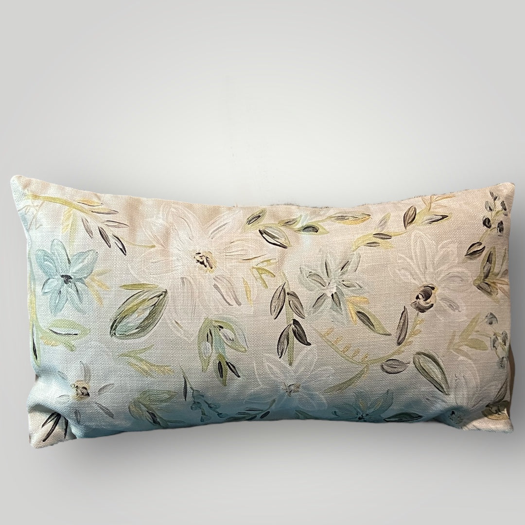 White floral lumbar pillow, botanical décor, indoor decorative pillow, The Mercantile at the Manor.
