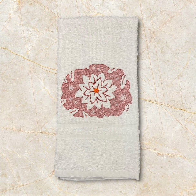 Winter Poinsettia - Embossed/Embroidered Hand Towel
