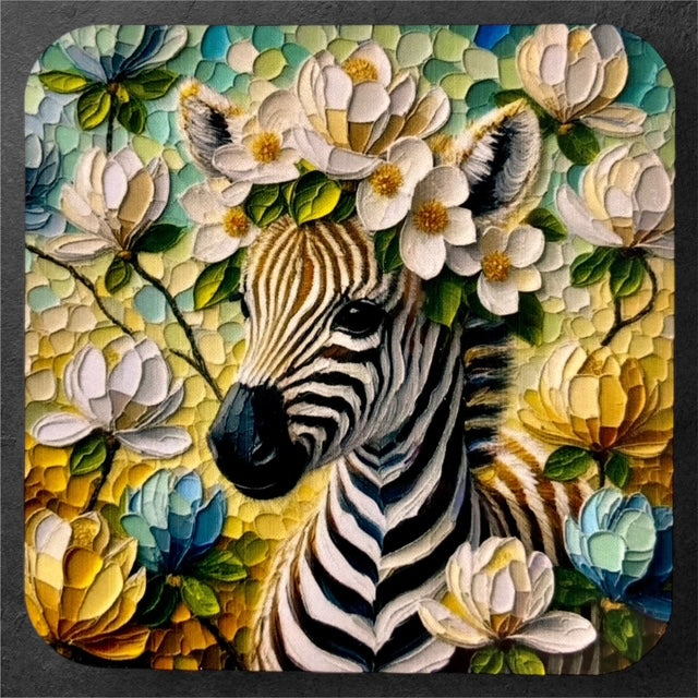 Zebra with magnolias magnet