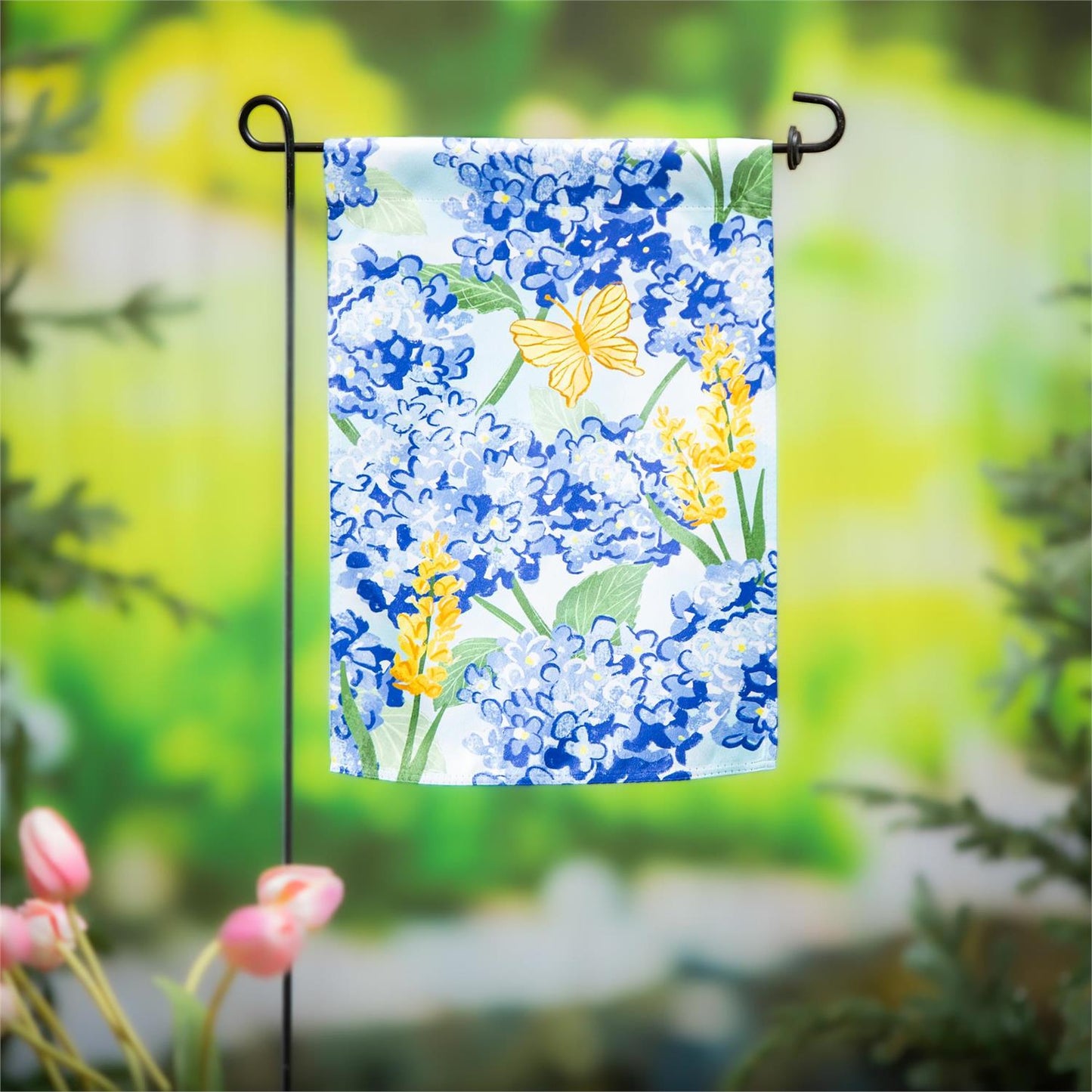 Hydrangeas with citrus accents and butterflies in coastal colors