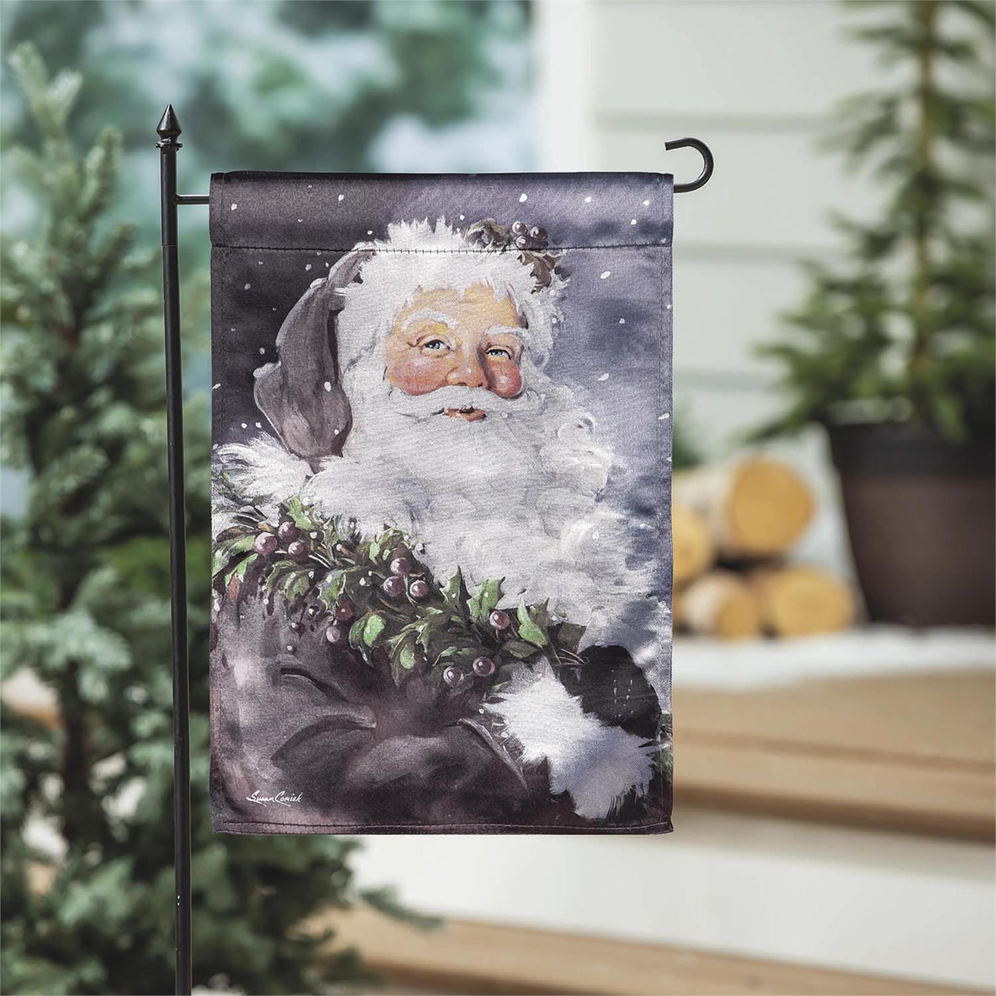 Santa In Winter-Flag