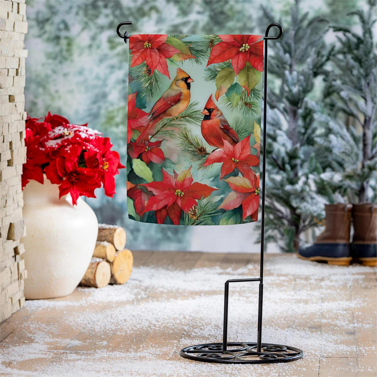 Cardinals in Winter Garden Flag