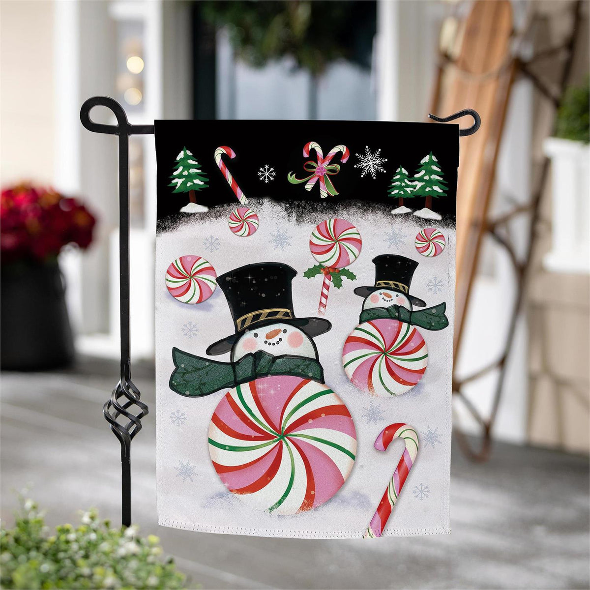 Peppermint Snowmen Garden Flag