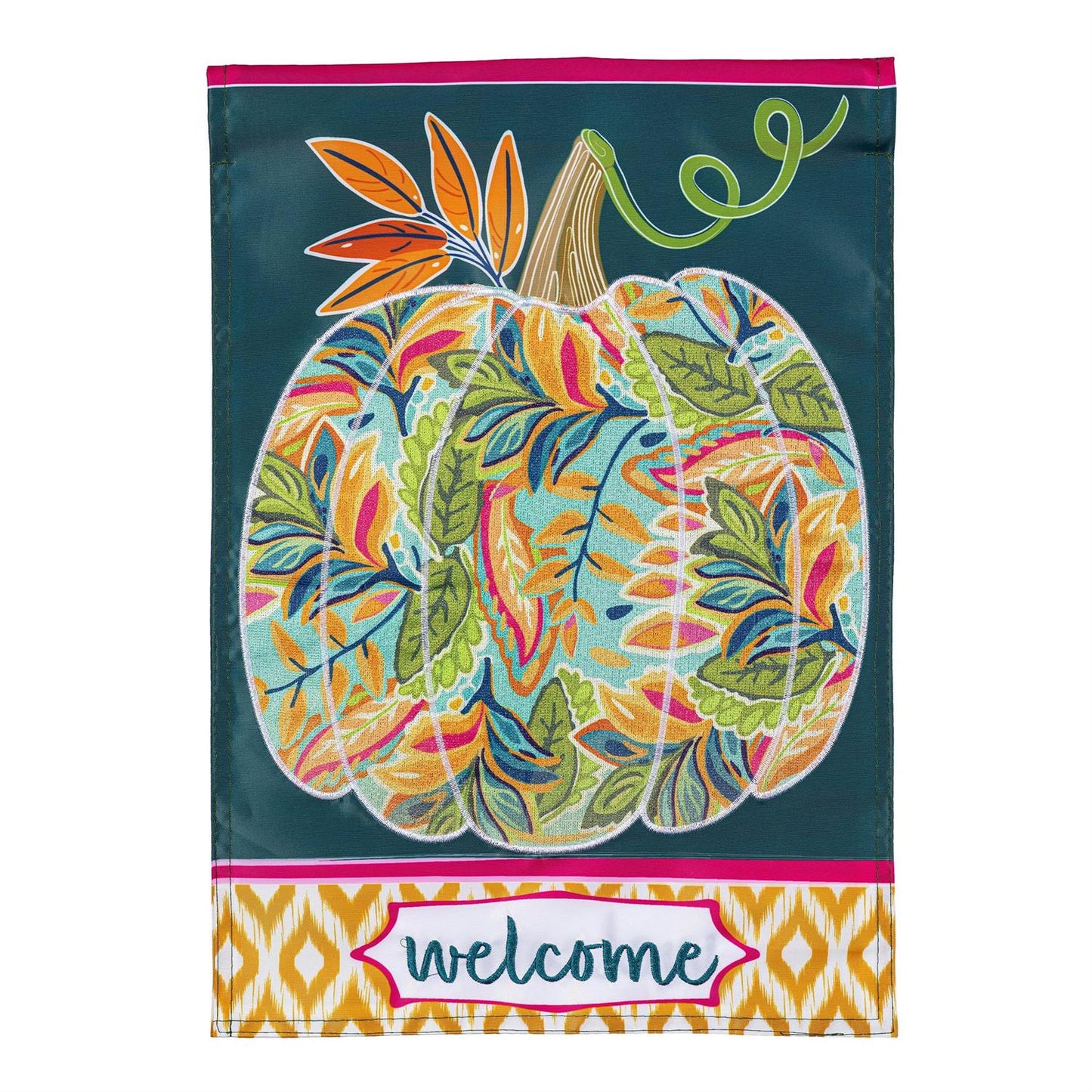 Floral Pumpking Applique Flag