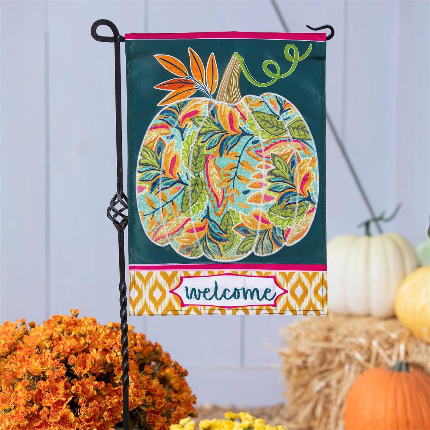 Floral Pumpking Applique Flag