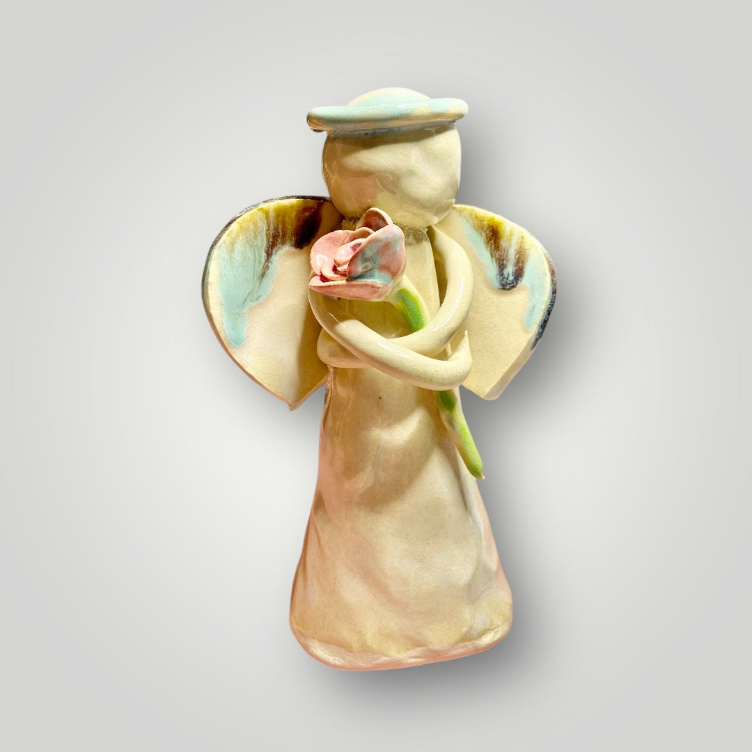 Angel Holding Rose - Figurine - Heartfelt Traditions Pottery