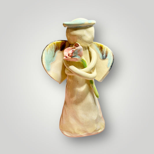 Angel Holding Rose - Figurine - Heartfelt Traditions Pottery