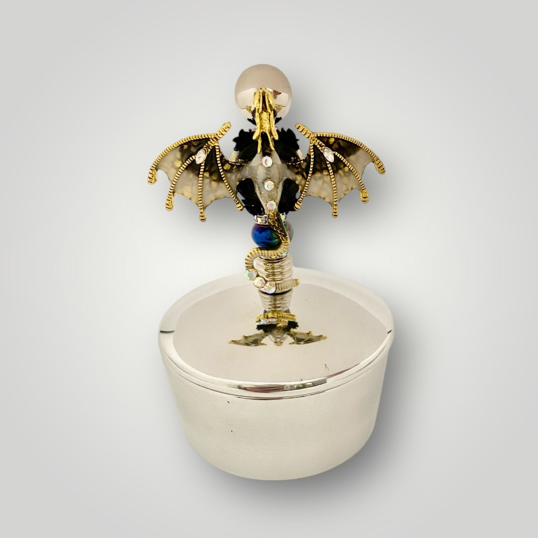Trinket Bowl with Lid -  Black & White Dragon