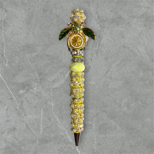 Bee Sweet beaded pen with bee charm and yellow?black silicone beads