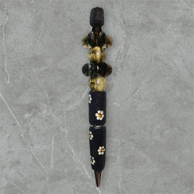 Black Flower Beaded Pen