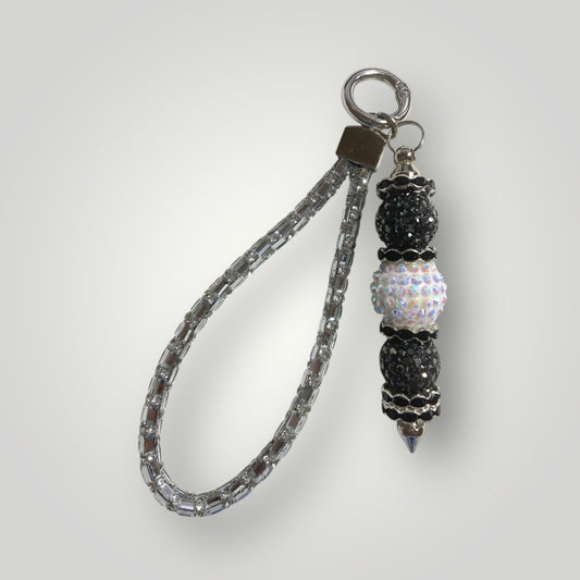 Blingy Beaded Wristlet Keychain - Clear with Black & White