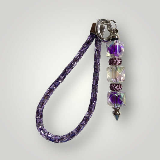Blingy Beaded Wristlet Keychain - Purple with Purple & Clear