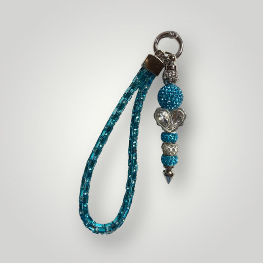 Blingy Beaded Wristlet Keychain - Turquoise with Turquoise & Silver