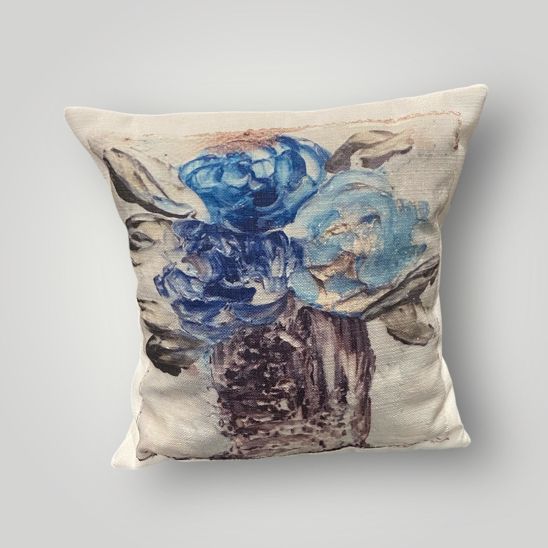Blue Flowers in Vase Throw Pillow