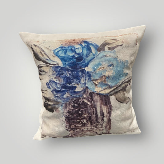 Blue Flowers in Vase Throw Pillow
