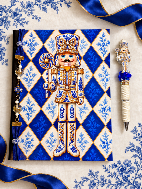 Nutcracker - Blue and White Composition Notebook & Fancy Pen Set