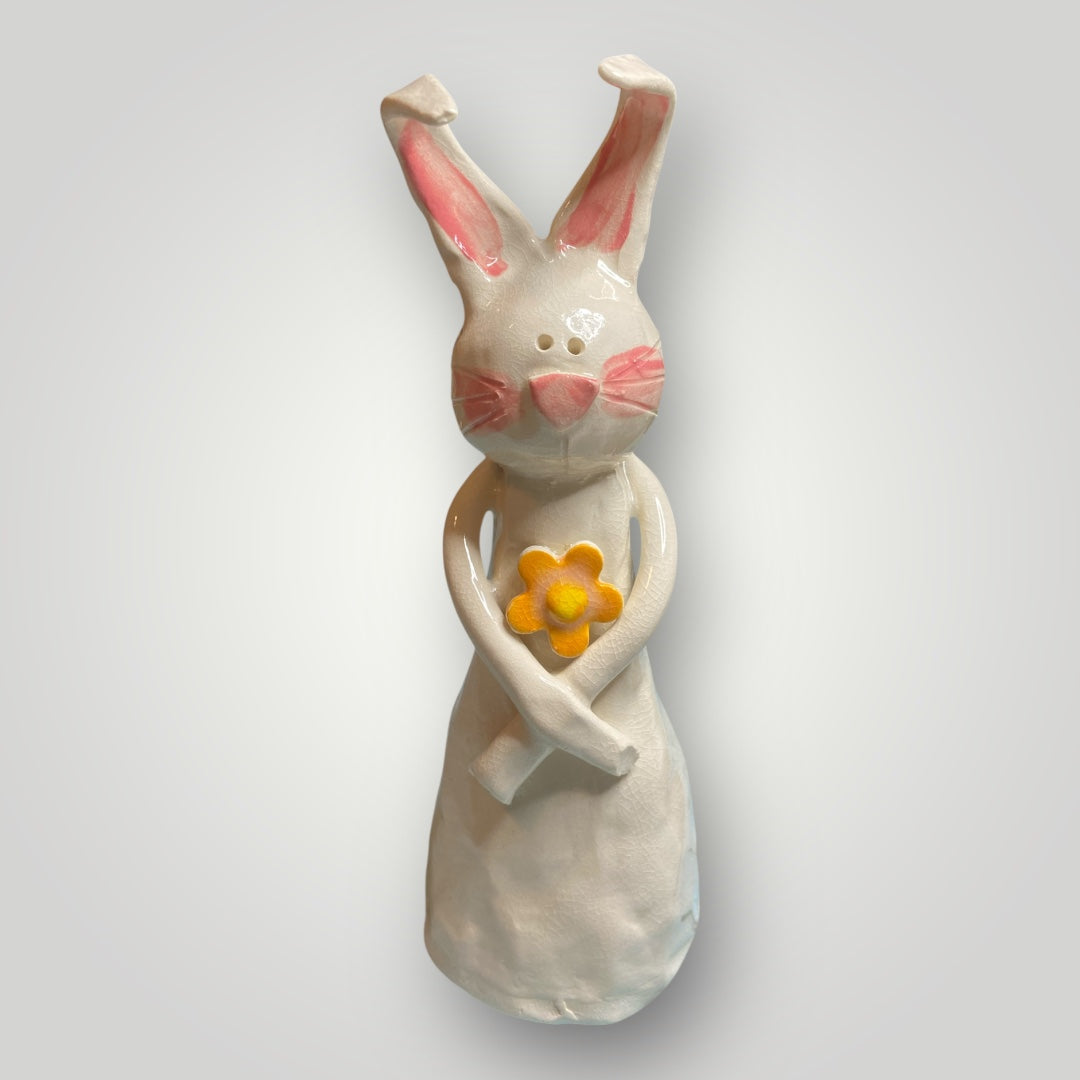 Bunny Holding Orange Flower - Figurine - Heartfelt Traditions Pottery