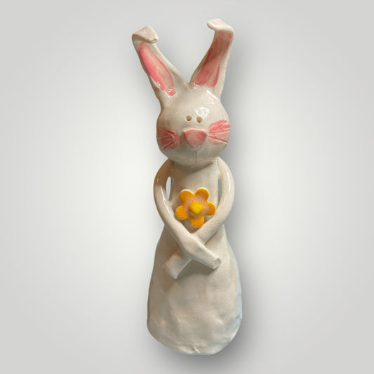 Bunny Holding Orange Flower - Figurine - Heartfelt Traditions Pottery