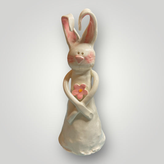 Bunny Holding Pink Flower #2 - Figurine - Heartfelt Traditions Pottery