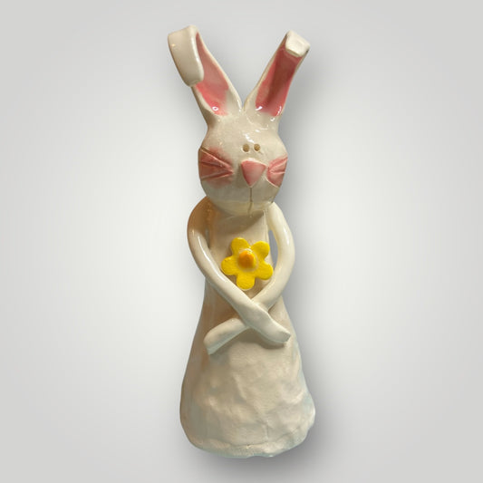 Bunny Holding Yellow Flower - Figurine - Heartfelt Traditions Pottery