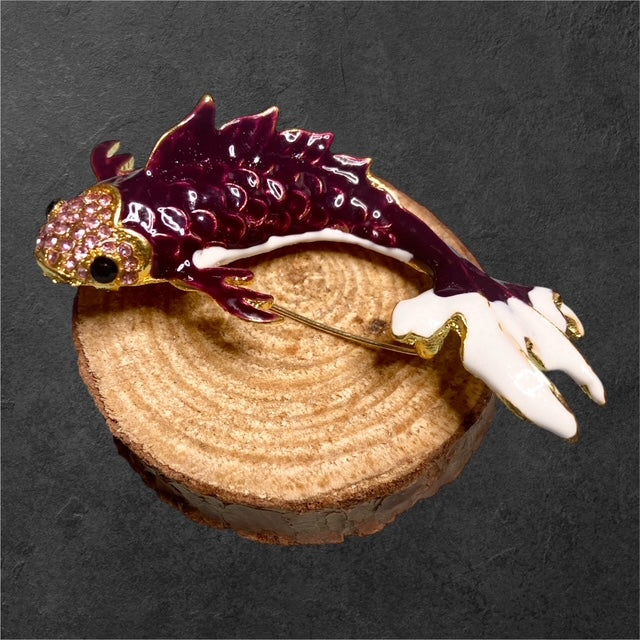 Burgundy Koi brooch with burgundy koi fish detail