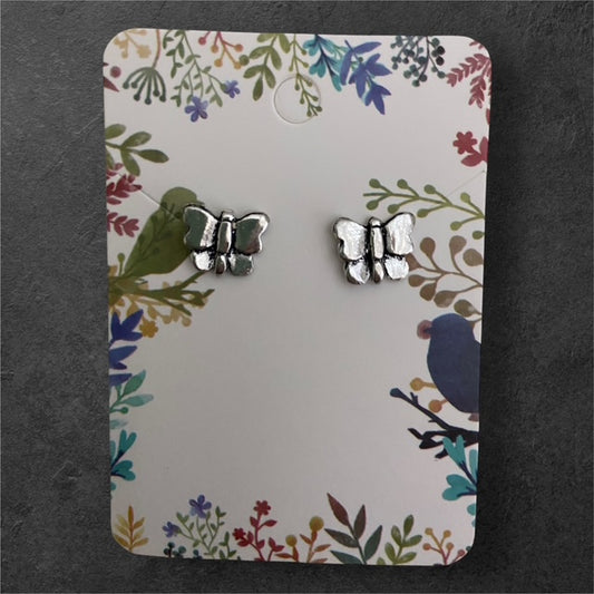 Butterfly Stud Earrings - Pewter - JER816