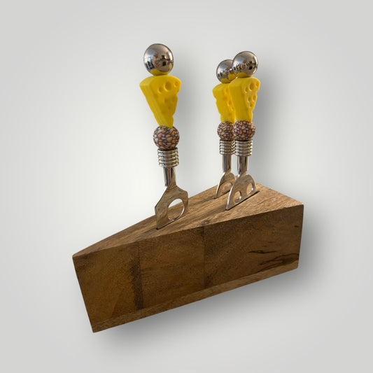 Cheese Knife Set with Mango Wood Block - Yellow Cheese #2
