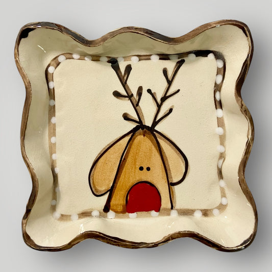 Christmas Candle Plate - Reindeer - Heartfelt Traditions Pottery