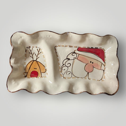 Christmas Chip n Dip - Santa & Reindeer - Heartfelt Traditions Pottery